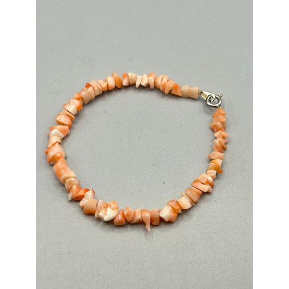Vintage Salmon Coral Chips Bracelet Single Strand Peach Orange Bracelet - Picture 2 of 5
